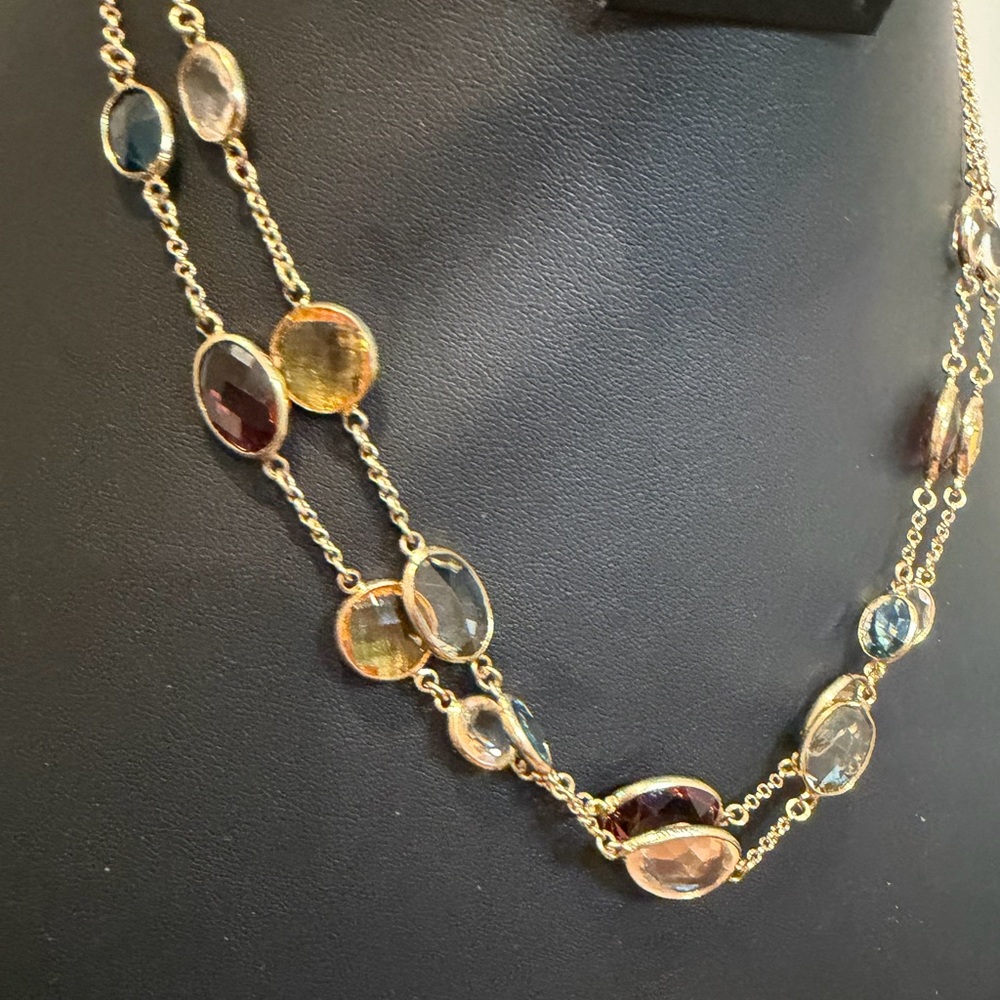 Loft Gold Tone Multi-Stone Layered Necklace – Double Strand 20” - Picture 2 of 9